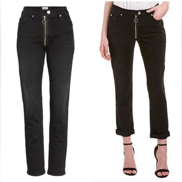 Hudson Crop Riley Relaxed Straight Jeans exposed zipper Black Denim 30 - Picture 10 of 10